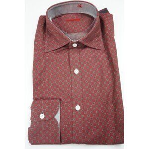 Isaia Wine Red Dainty All Over Floral Long Sleeve Cotton Dress Shirt 15.5/39 NEW